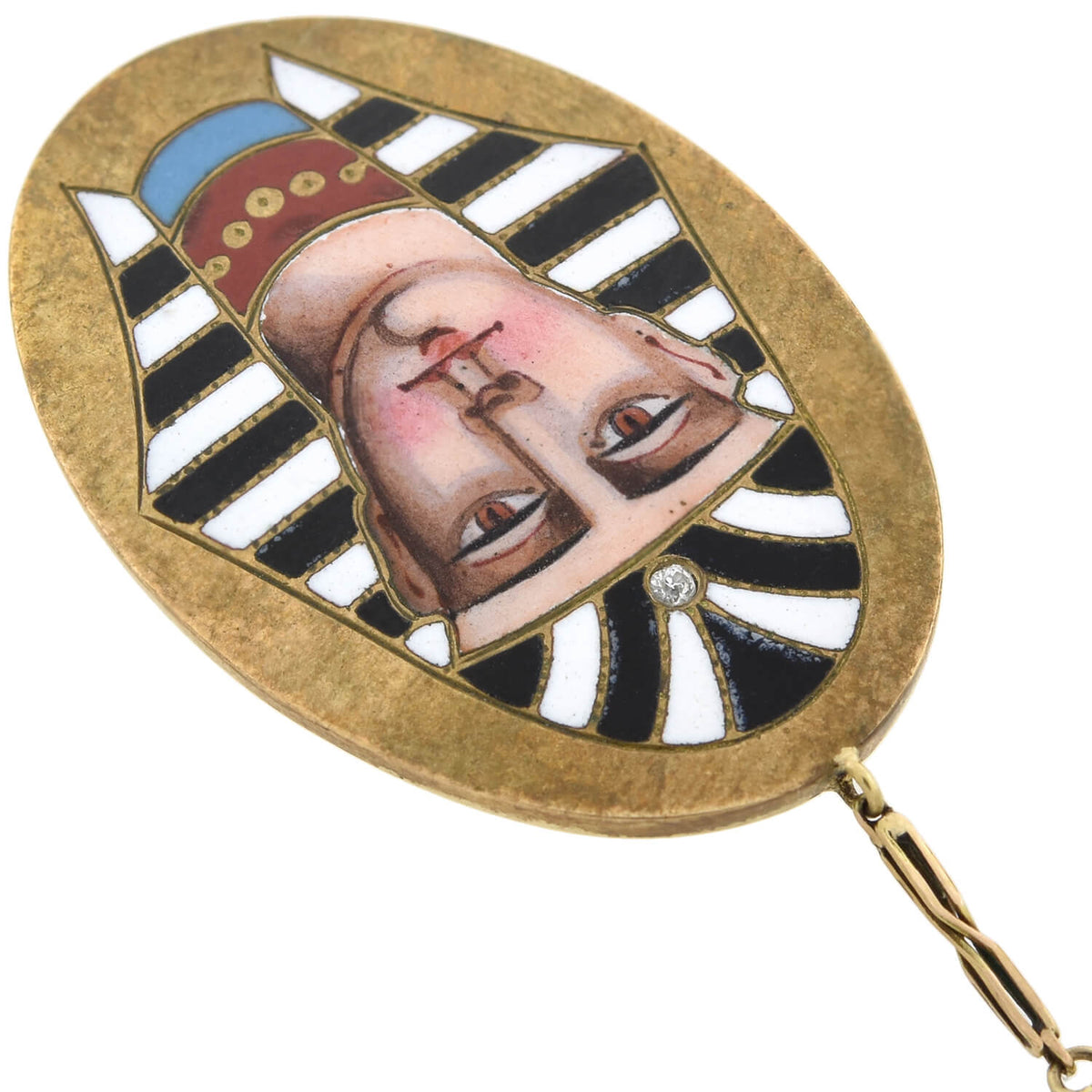 Victorian Egyptian Revival 14kt Enameled Pharaoh Pendant Necklace 18"