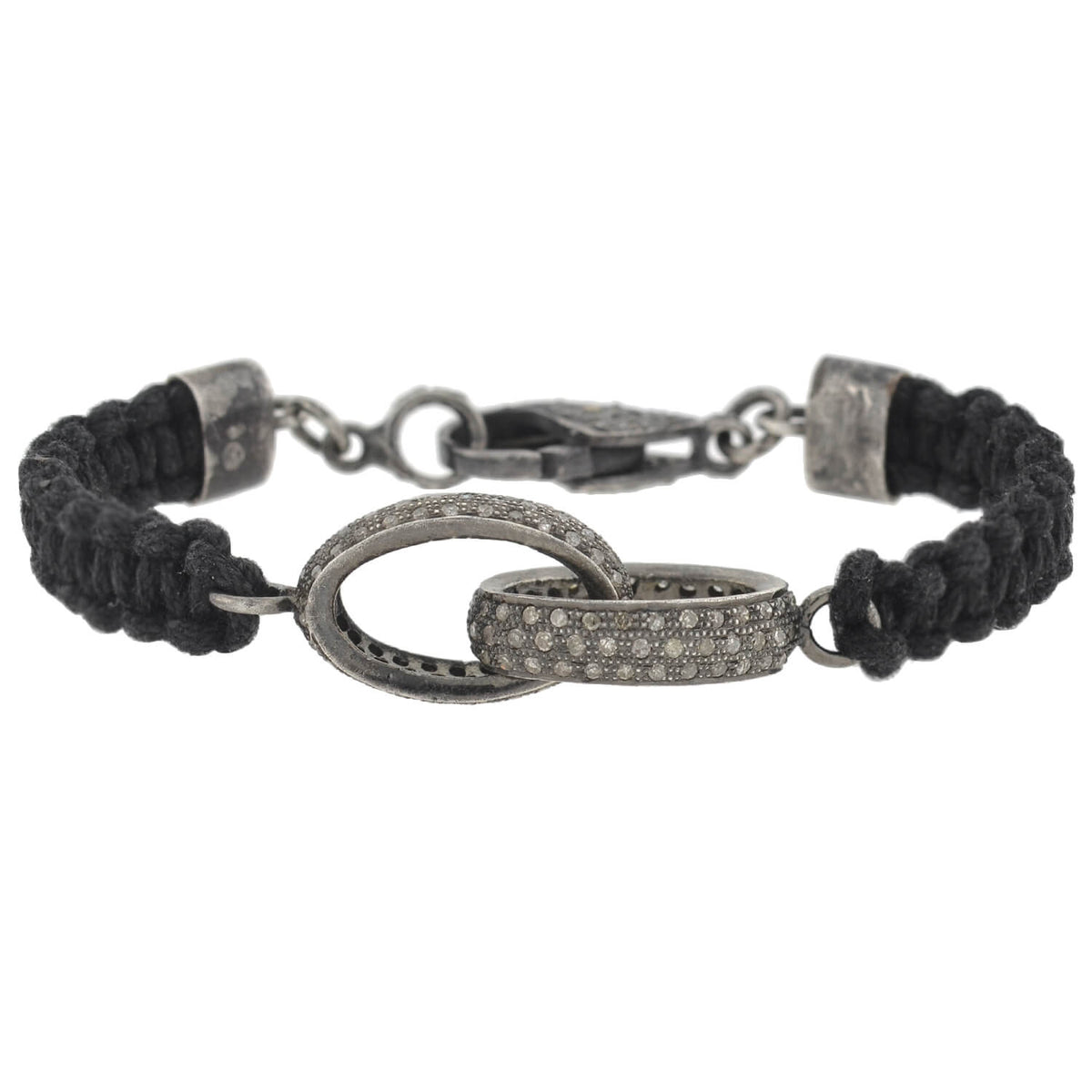 Estate Sterling Diamond Interlocking Link + Macramé Cord Bracelet