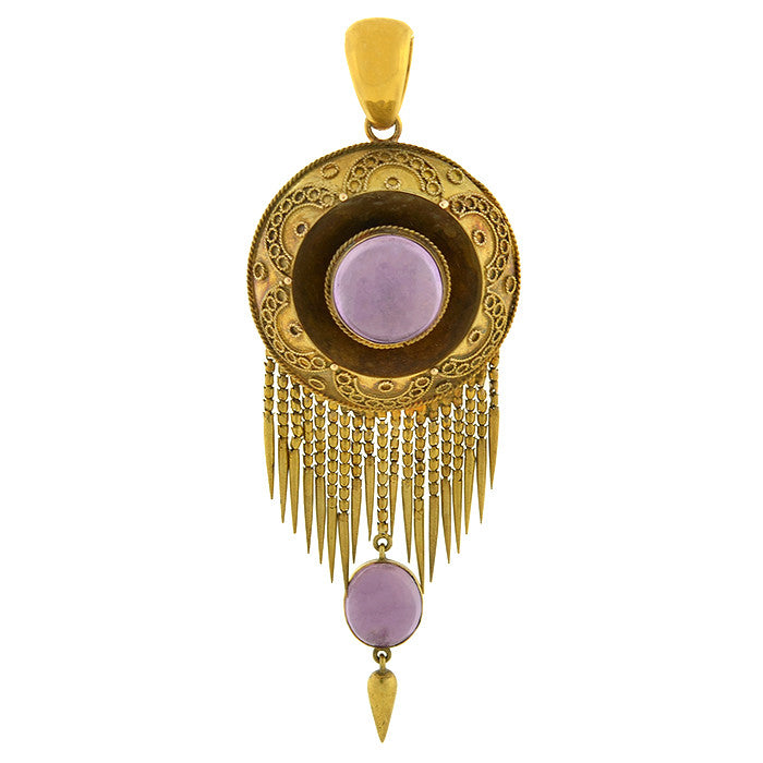 Victorian 15kt & Amethyst Etruscan Foxtail Pendant/Locket