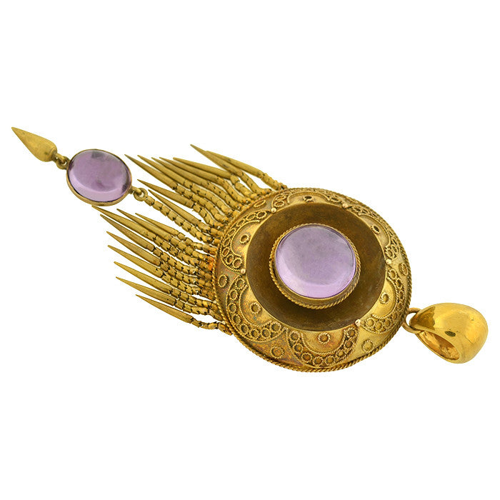 Victorian 15kt & Amethyst Etruscan Foxtail Pendant/Locket