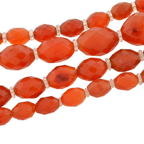 Art Deco Faceted Carnelian & Rock Quartz Crystal Necklace 46"