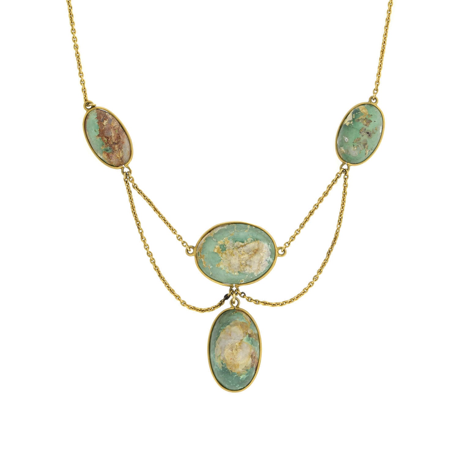 Late Victorian 14kt Turquoise Festoon Necklace