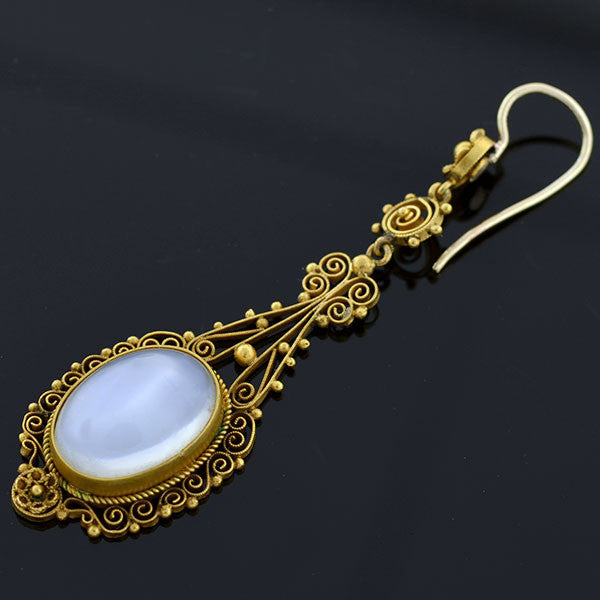 Victorian 14kt Moonstone + Pearl Filigree Earring Necklace Set