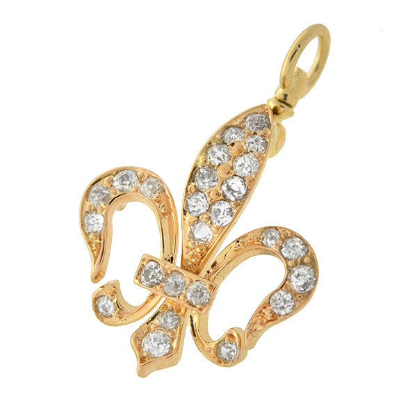 Victorian 14kt Gold Diamond Fleur-de-Lys Pendant