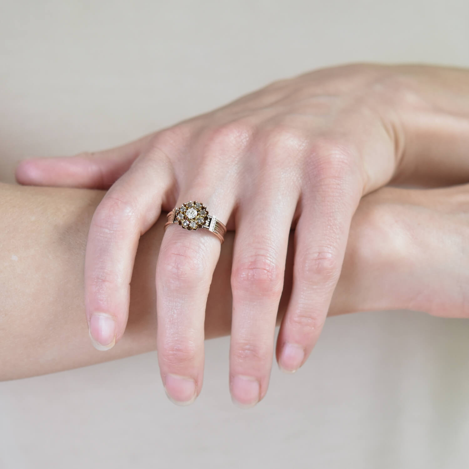 Victorian 10kt/14kt + Diamond Flower Ring