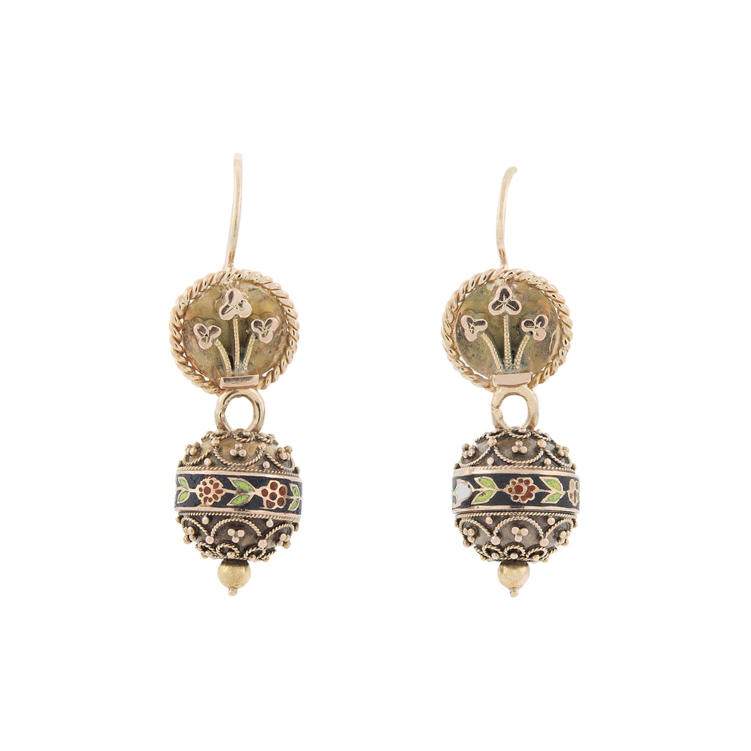 Victorian Revival 14kt + Enameled Earrings