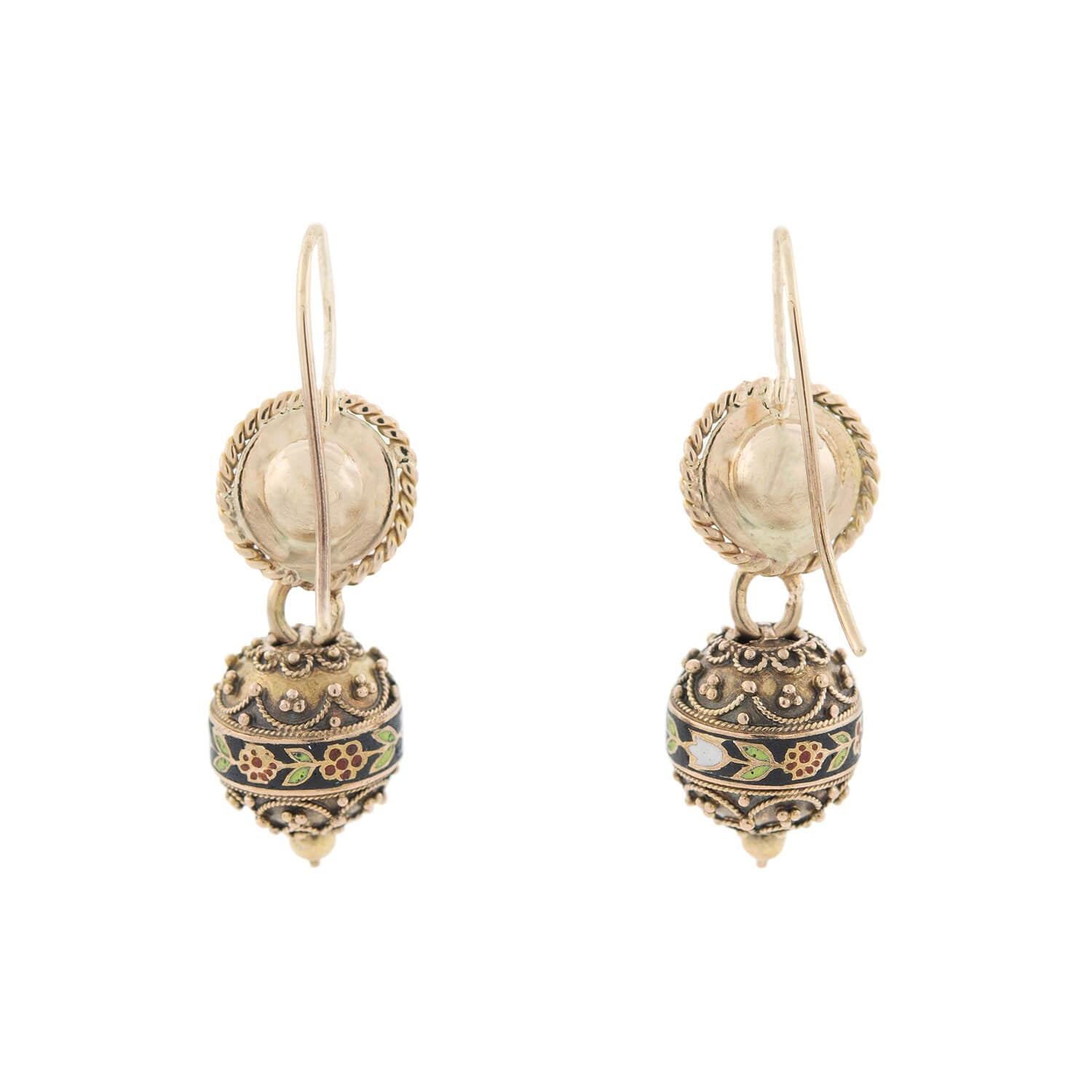 Victorian Revival 14kt + Enameled Earrings