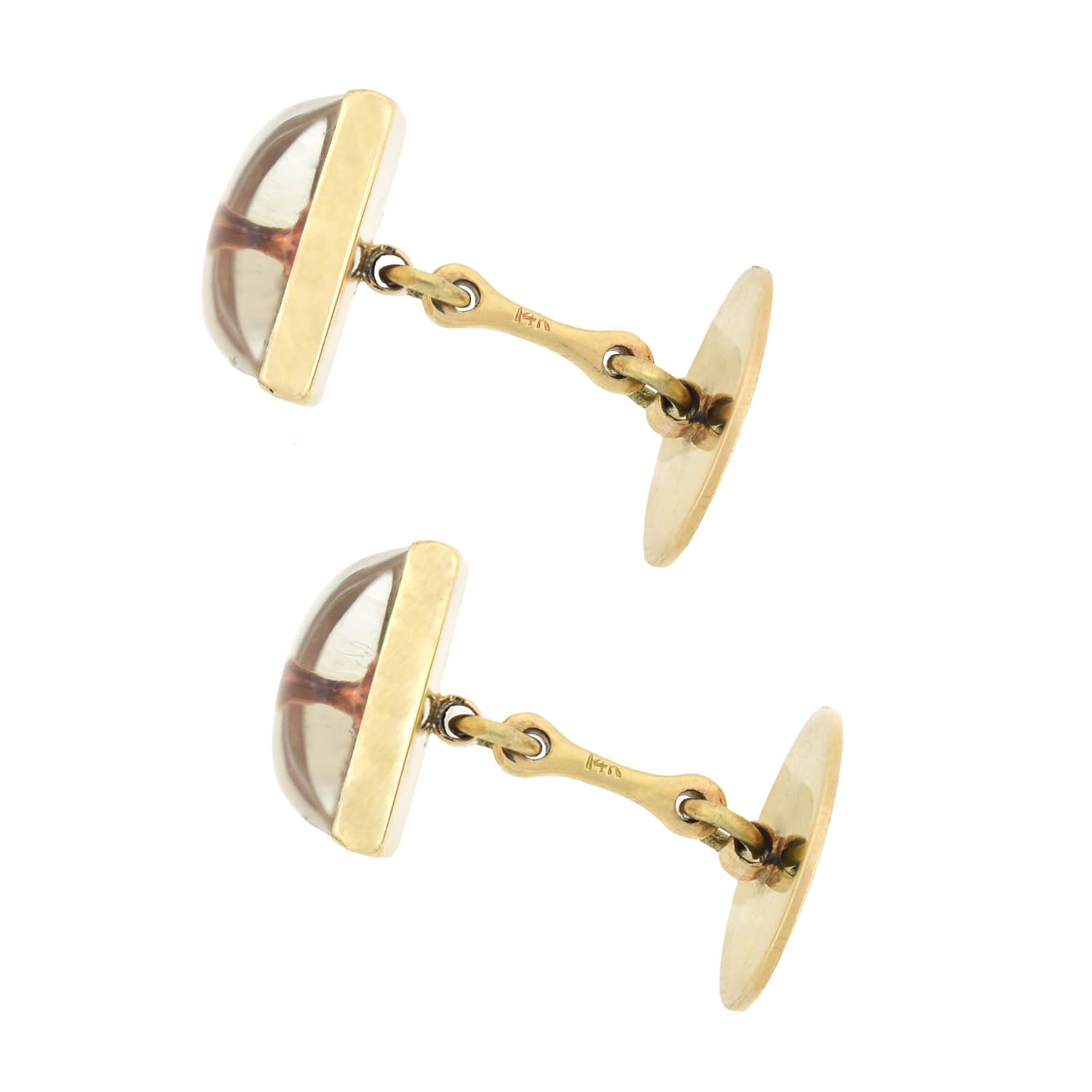 Retro 14kt Painted Reverse Carved Rock Crystal Fox Cufflinks