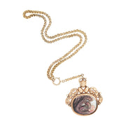 Victorian 14k Mother of Pearl Spinner Fob + Chain Necklace