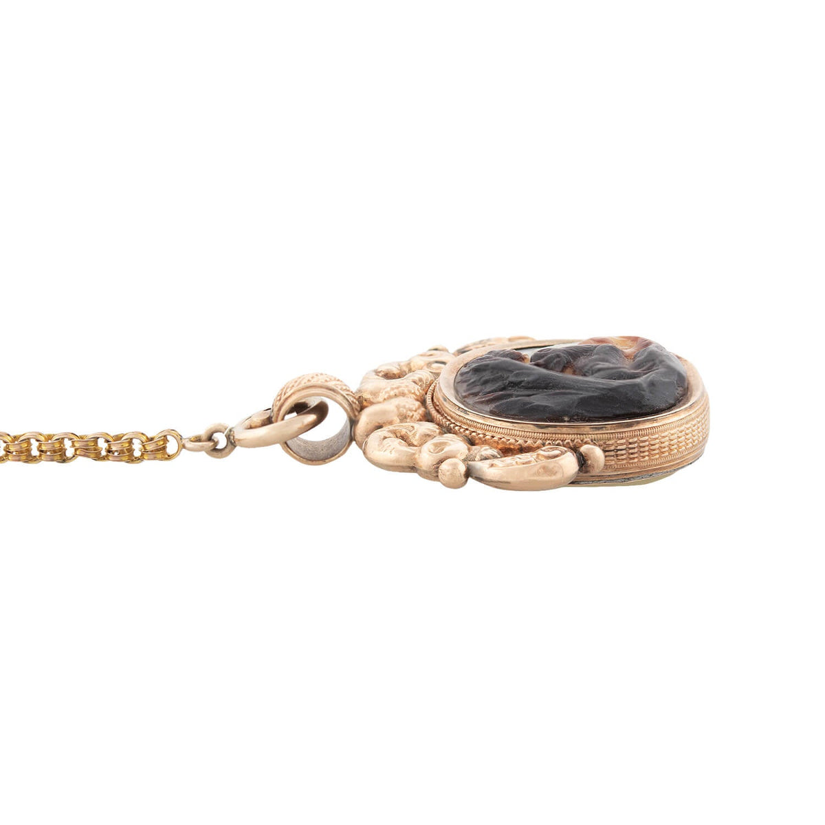 Victorian 14k Mother of Pearl Spinner Fob + Chain Necklace