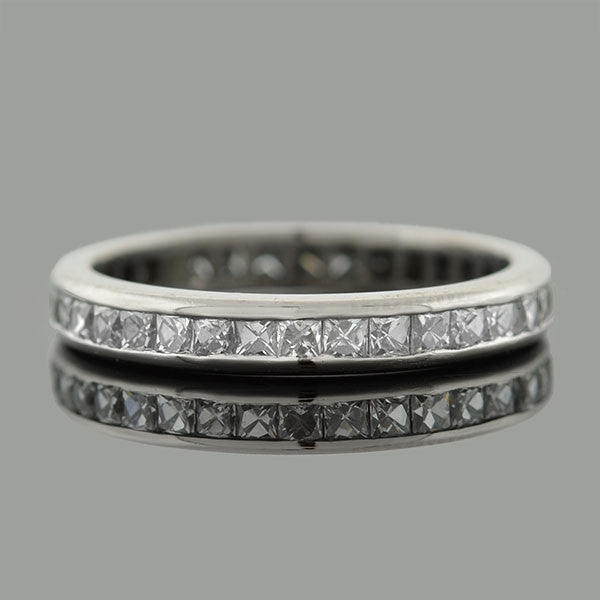 Art Deco Platinum French Cut Diamond Eternity Band 1ctw