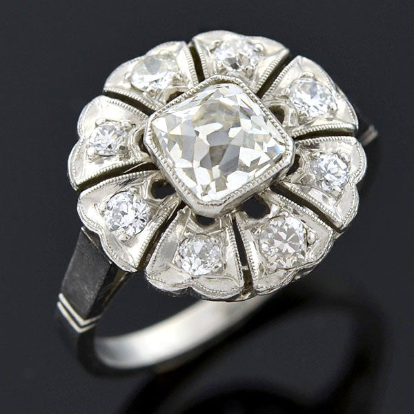 Edwardian Platinum French Cut Diamond Cluster Ring 1.10ct