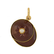 Victorian 14kt Carved Garnet + Pearl Jockey Cap Charm/Pendant