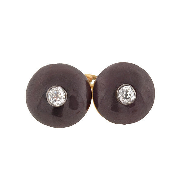 Victorian 15kt Cabochon Garnet & 1ctw Diamond Cufflinks