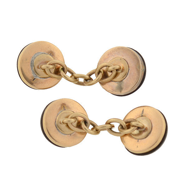 Victorian 15kt Cabochon Garnet & 1ctw Diamond Cufflinks