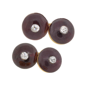Victorian 15kt Cabochon Garnet & 1ctw Diamond Cufflinks