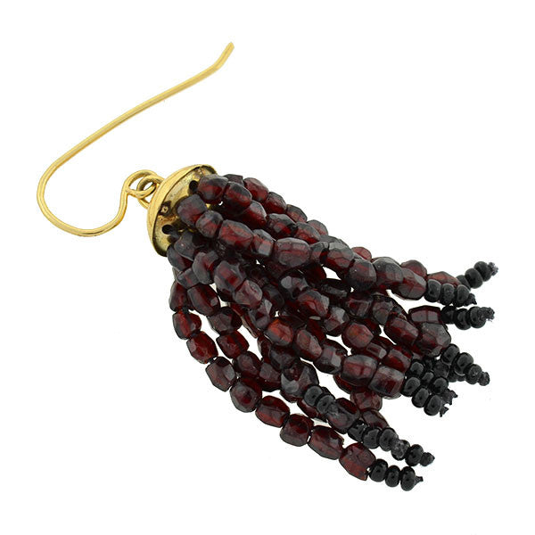 Estate 18kt Beaded Garnet Tassel Earrings