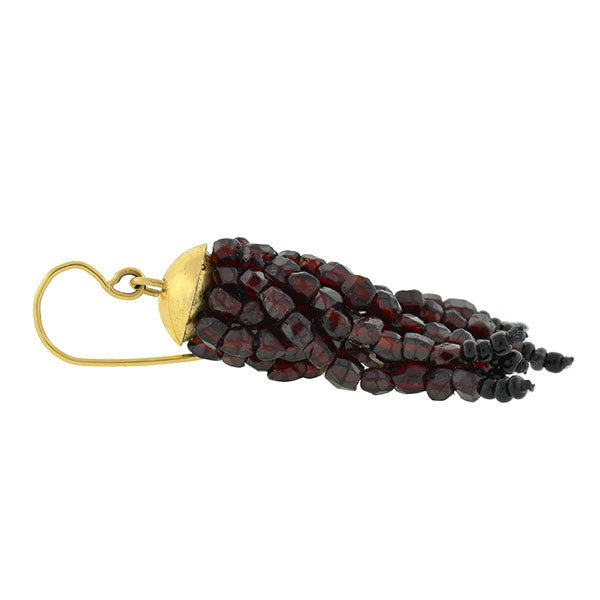 Estate 18kt Beaded Garnet Tassel Earrings