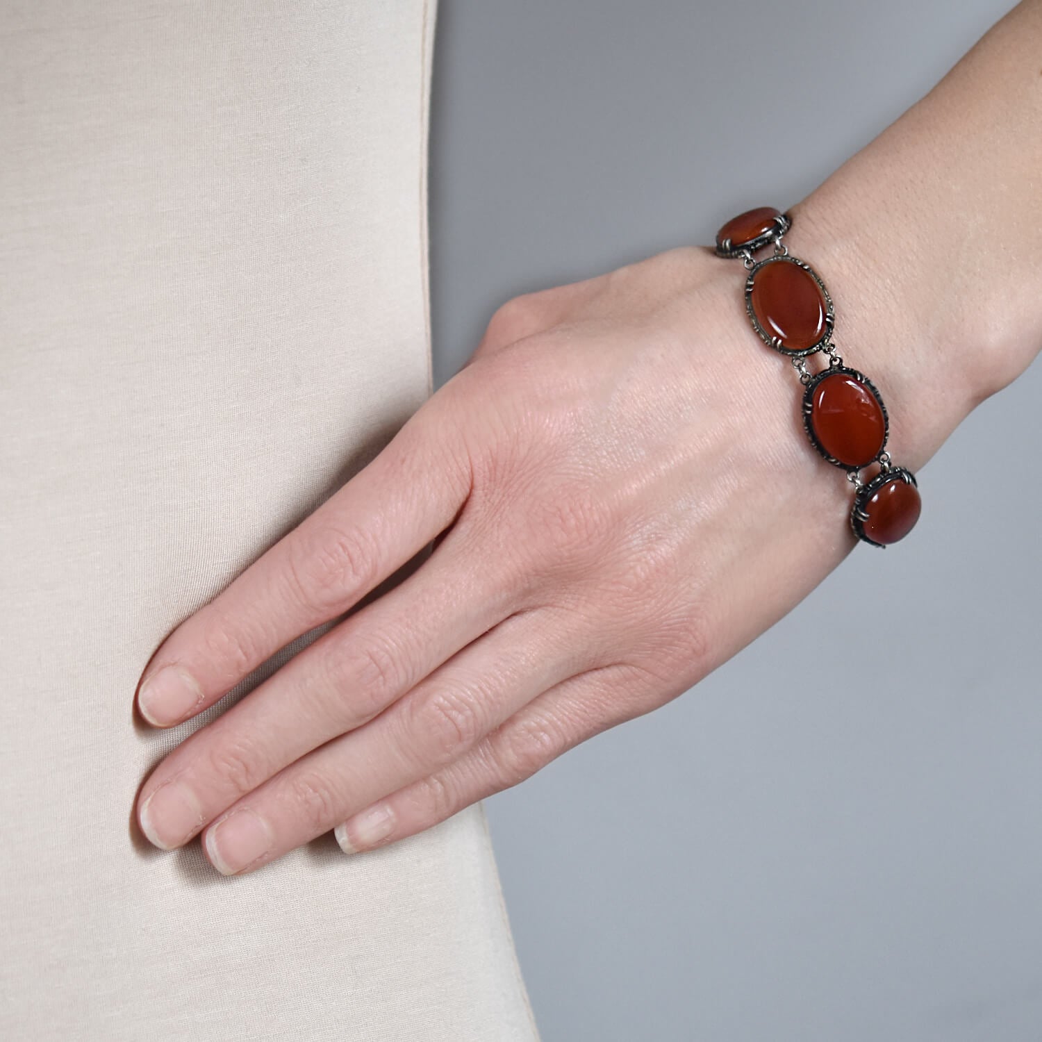 WACHENHEIMER Art Deco Sterling Carnelian Link Bracelet