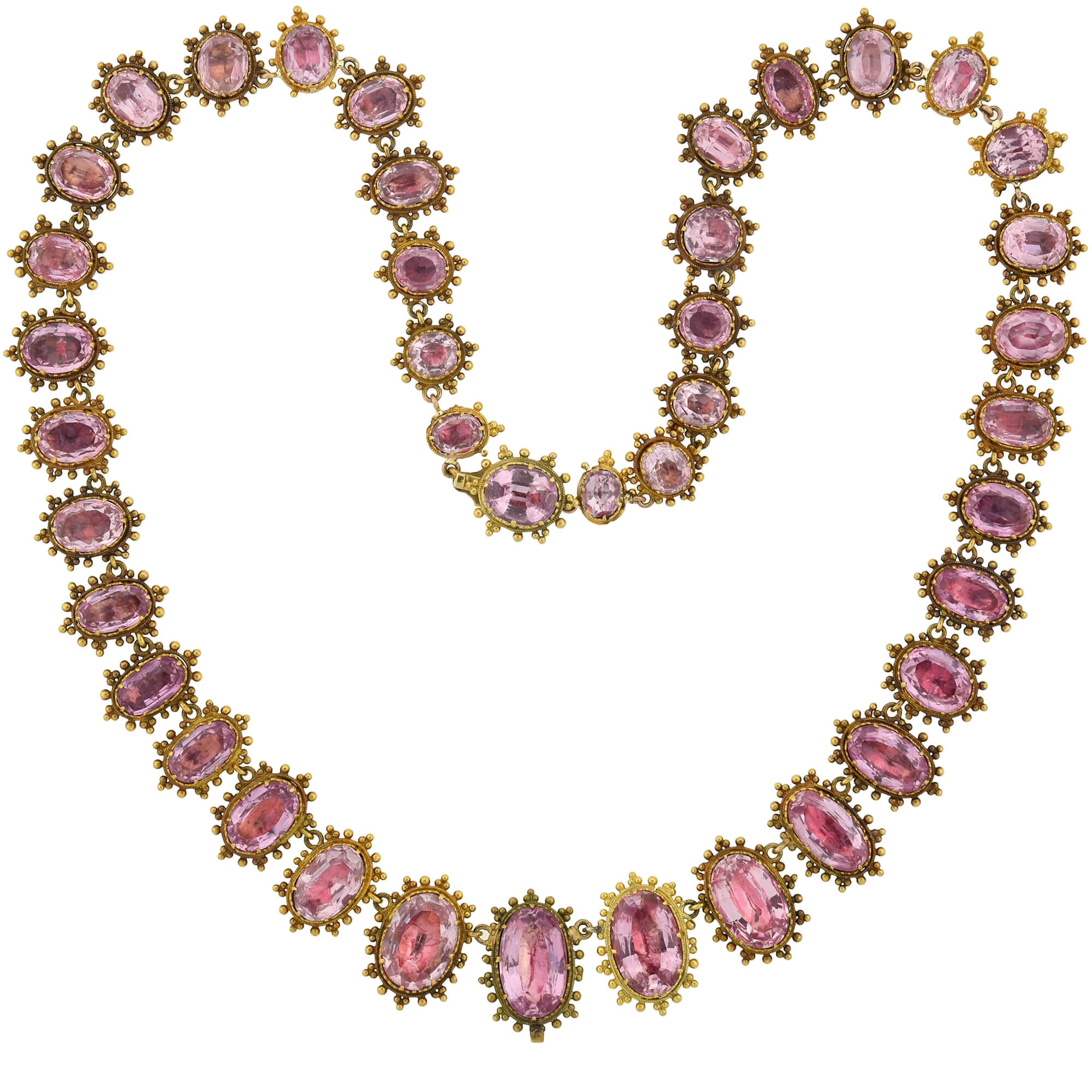 Georgian Rare 18kt Foil-Back Pink Topaz Necklace + Earring Demi-Parure Set