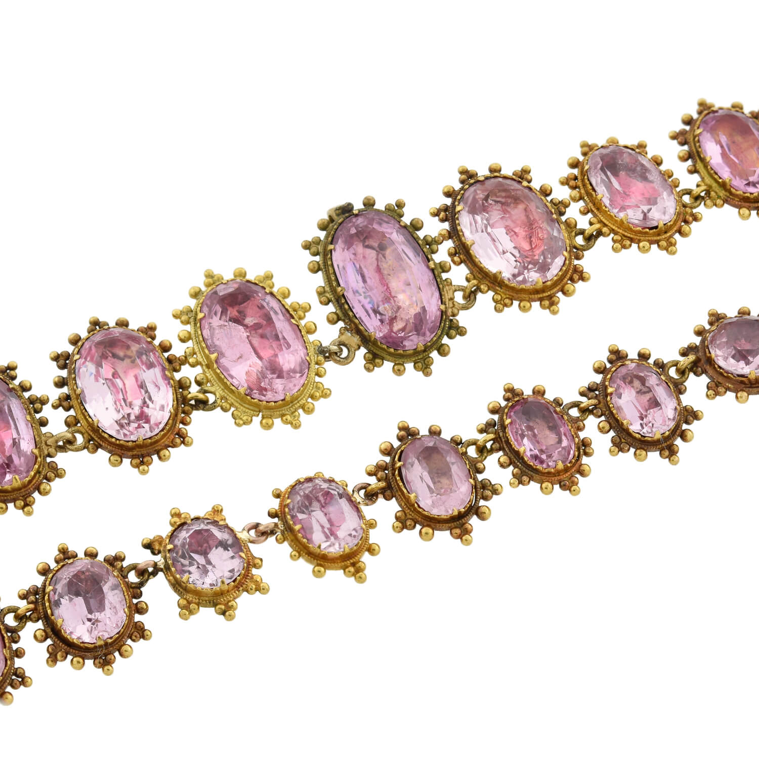 Georgian Rare 18kt Foil-Back Pink Topaz Necklace + Earring Demi-Parure Set