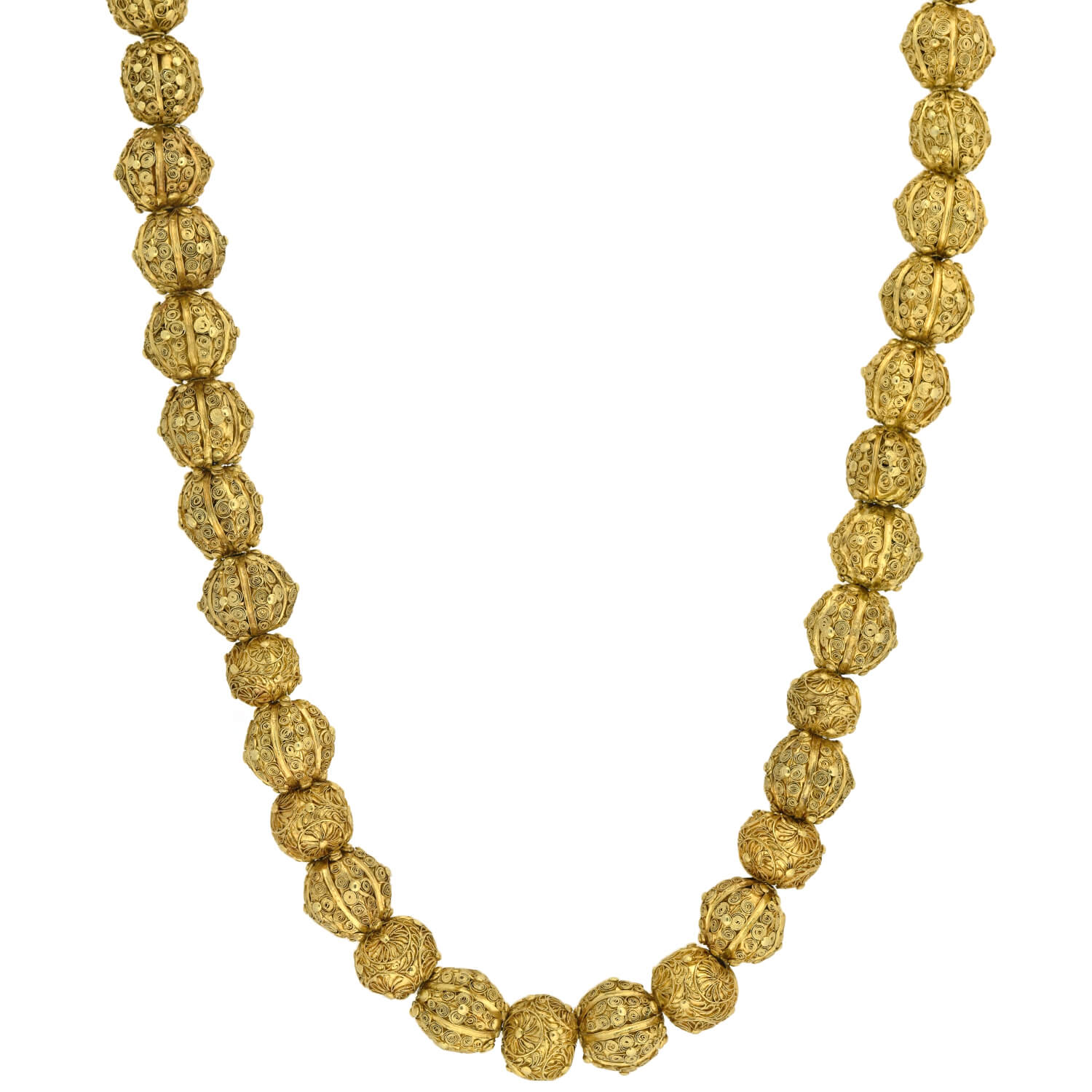 Georgian Rare 22kt Hand Wrought + Ornate Wirework Bead Necklace 21.5"