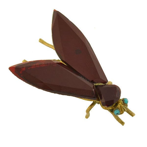 Early Victorian Brass & Red Vauxhall Glass Insect Fly Pin