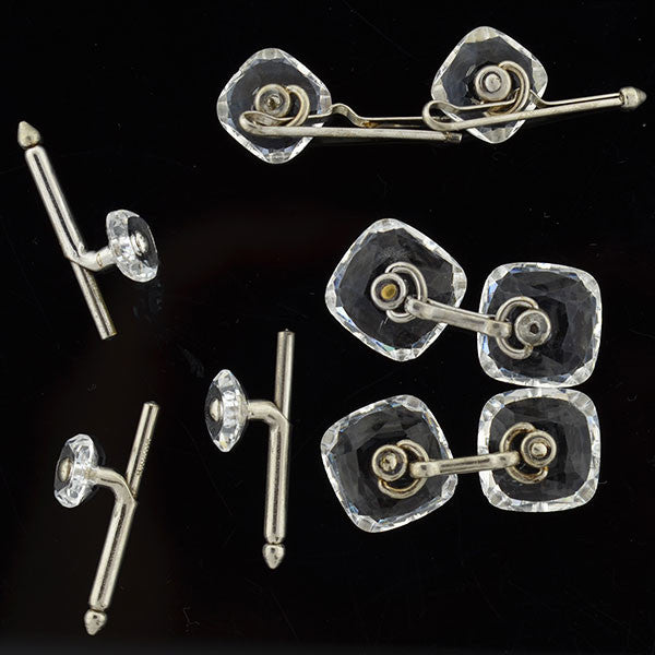 Late Art Deco Silver-Plated Crystal 7-Piece Cufflink Set