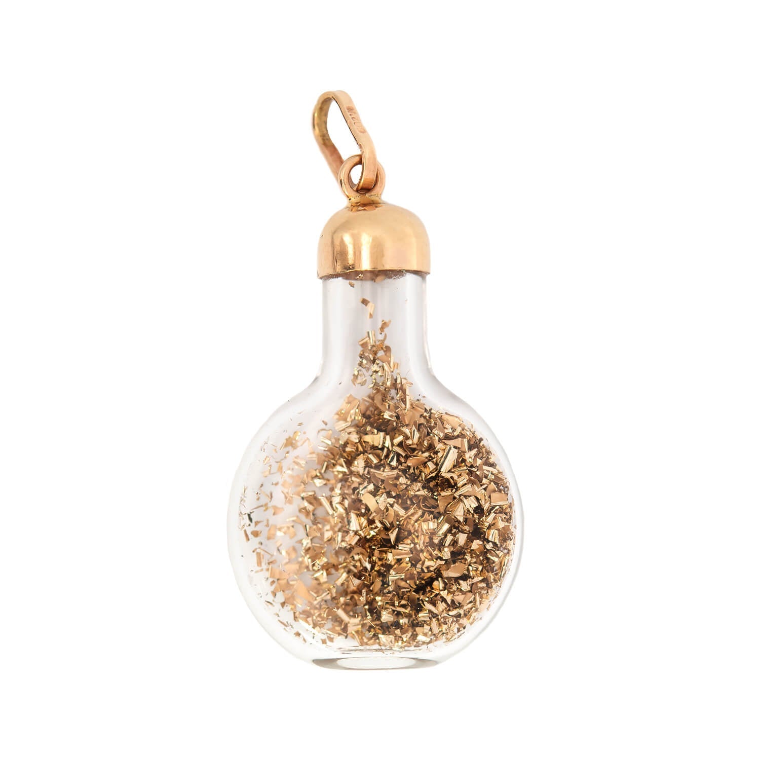 Vintage 14k Gold Dust Glass Bottle Charm