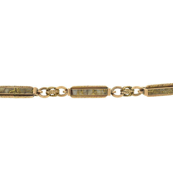 Victorian 14kt Watch Chain w/ Gold Quartz Inlay