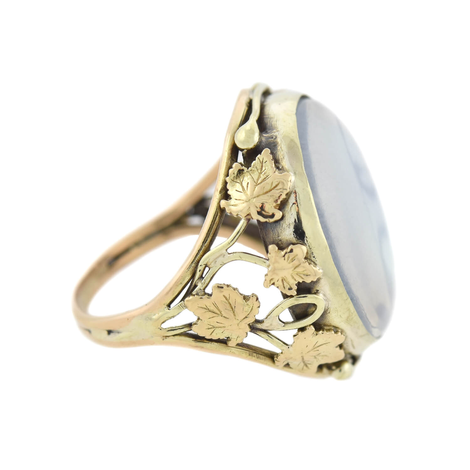 Art Nouveau 14kt Moonstone Leaf Motif Ring