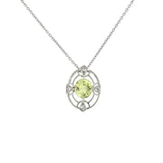 Edwardian Platinum/14kt Chrysoberyl + Diamond Pendant Necklace