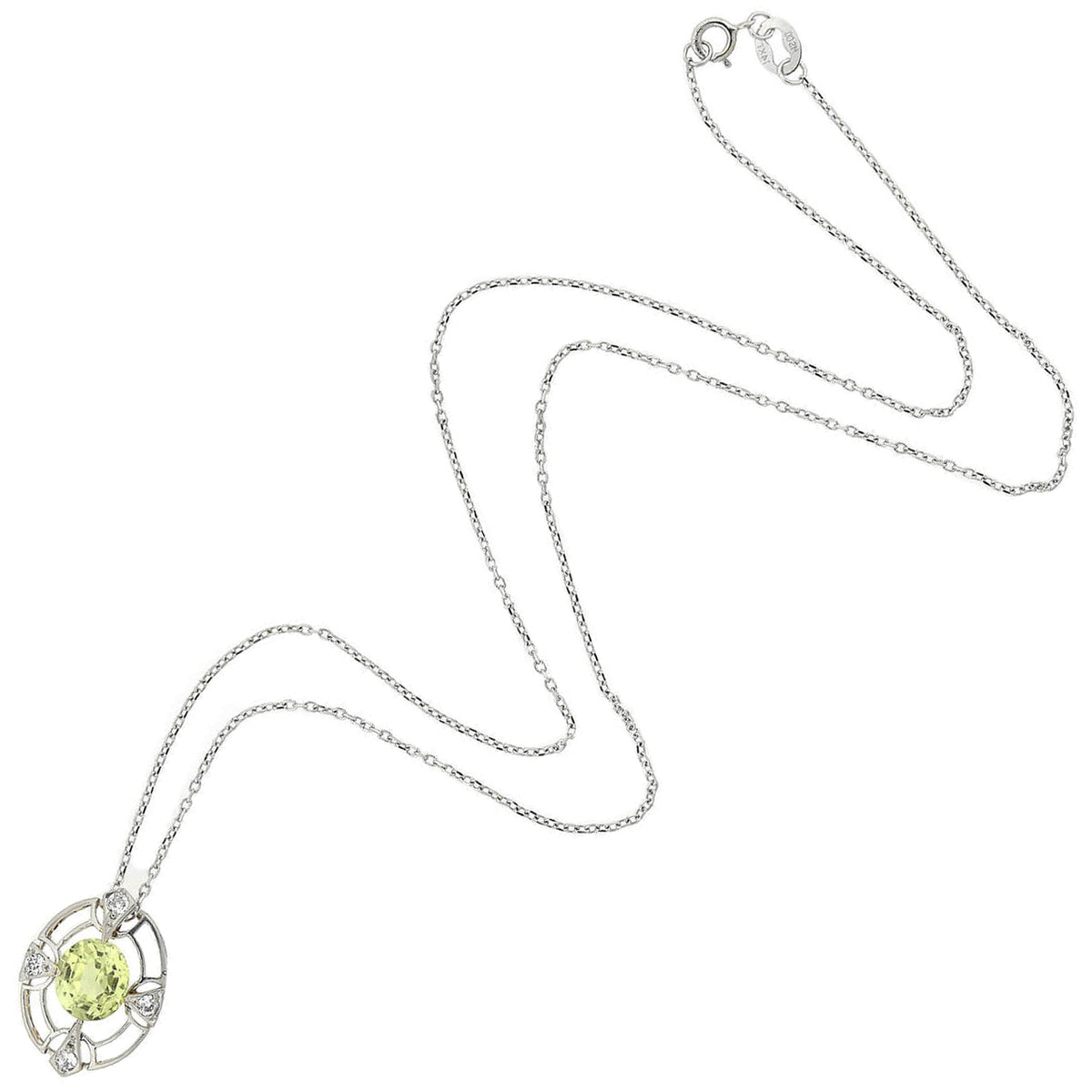 Edwardian Platinum/14kt Chrysoberyl + Diamond Pendant Necklace