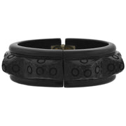 Retro Black Bakelite Carved Floral Clamper Bracelet
