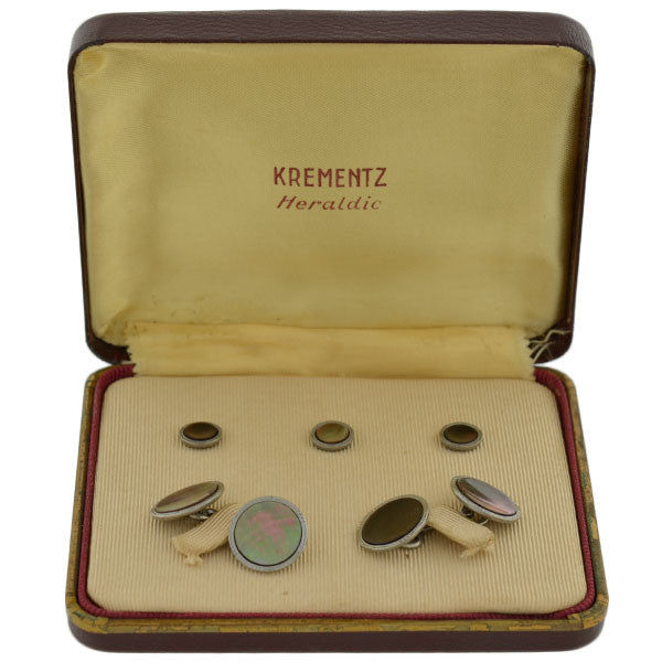 KREMENTZ HERALDIC Plated Mother of Pearl Cufflink Set