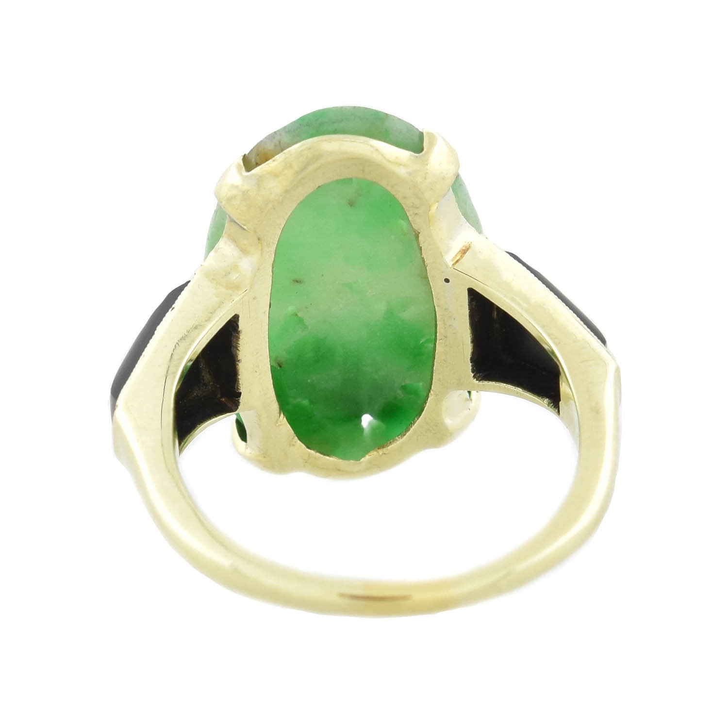 Art Deco 14kt Carved Natural Floral Jadite + Onyx Ring