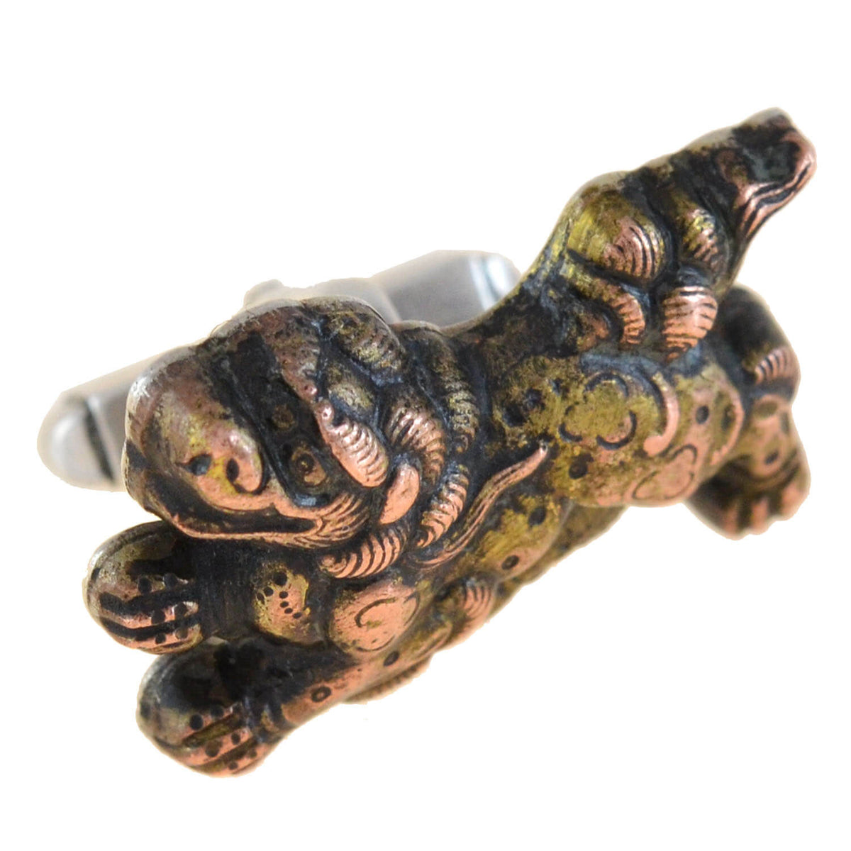 Retro Japanese Sterling Silver + Gold Overlay "Foo Dog" Cufflinks