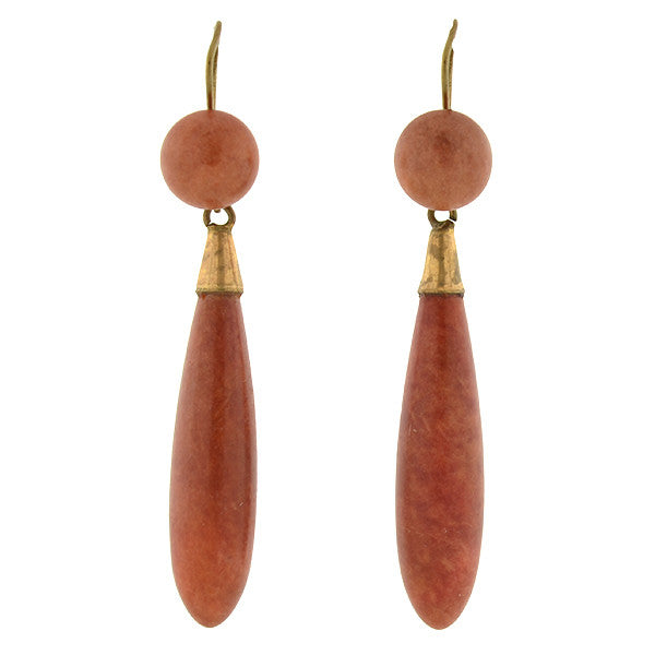 Victorian 9kt Carved Jasper Teardrop Earrings