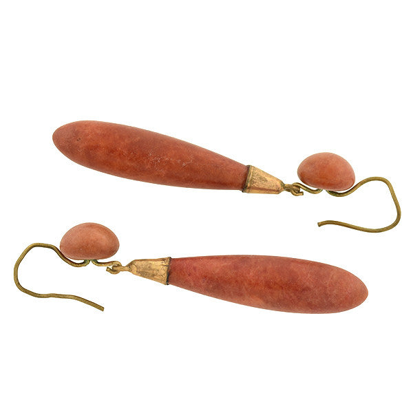 Victorian 9kt Carved Jasper Teardrop Earrings