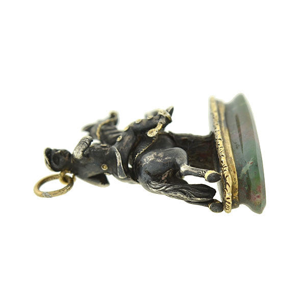 Victorian Silver & 15kt Horse Bloodstone Figural Fob