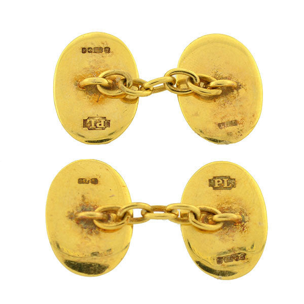 Art Deco 18kt Gold & Enamel Jockey Uniform Cufflinks