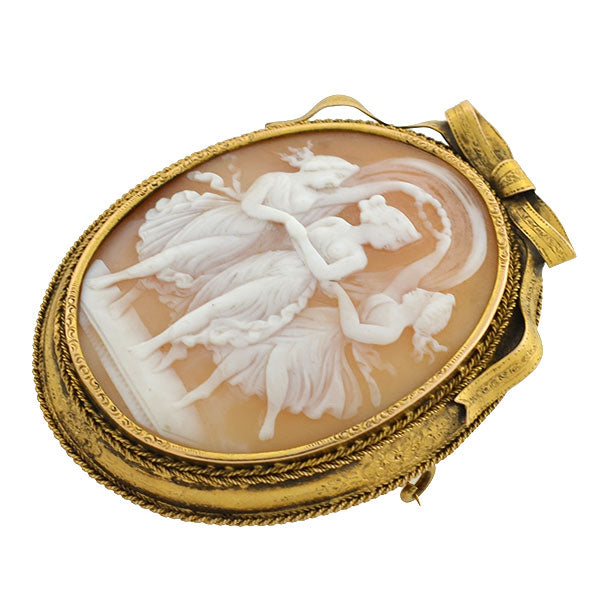 Victorian Huge 15kt Carved Shell "Three Graces" Cameo Pin