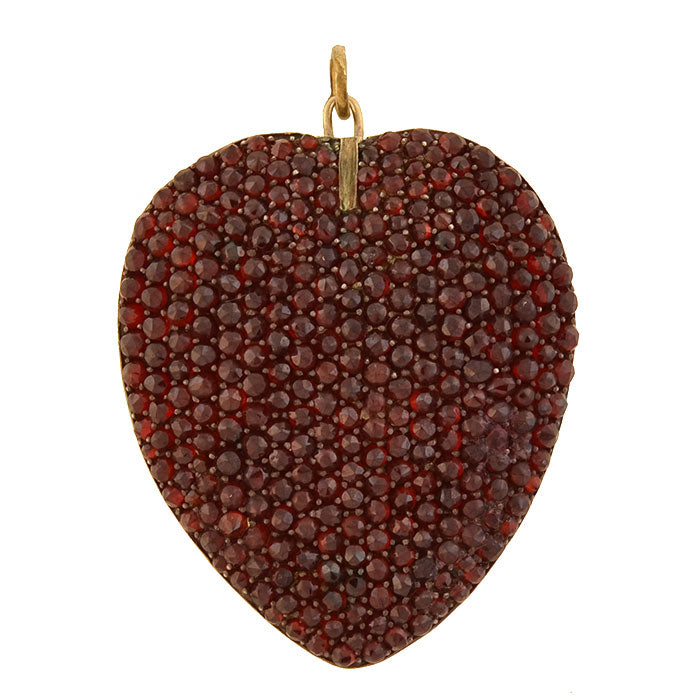 Victorian Large Sterling Gilt Bohemian Garnet Encrusted Heart Locket