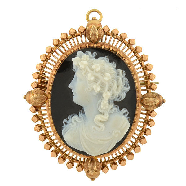 Victorian 14kt Carved Hardstone Cameo Pin/Pendant