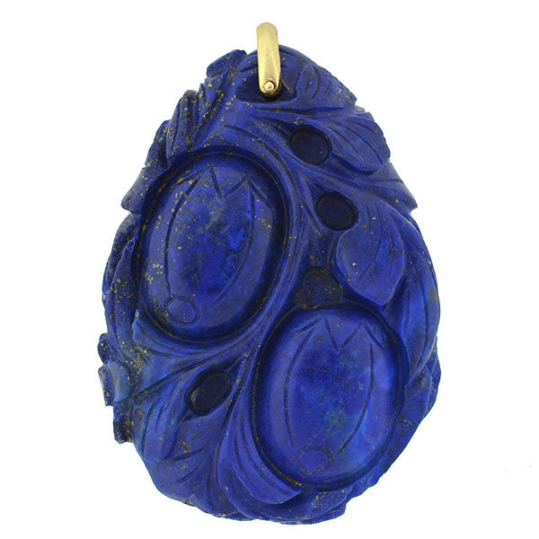 Art Deco Large Chinese Hand Carved Lapis Pendant