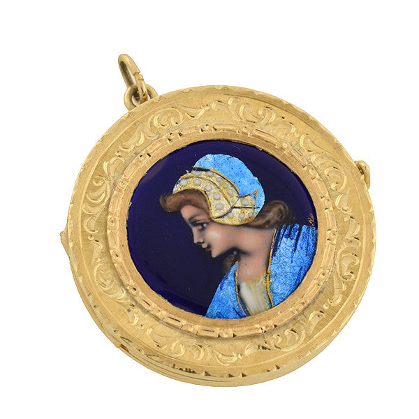 Victorian 14kt French Limoges Porcelain 3-Sided Locket