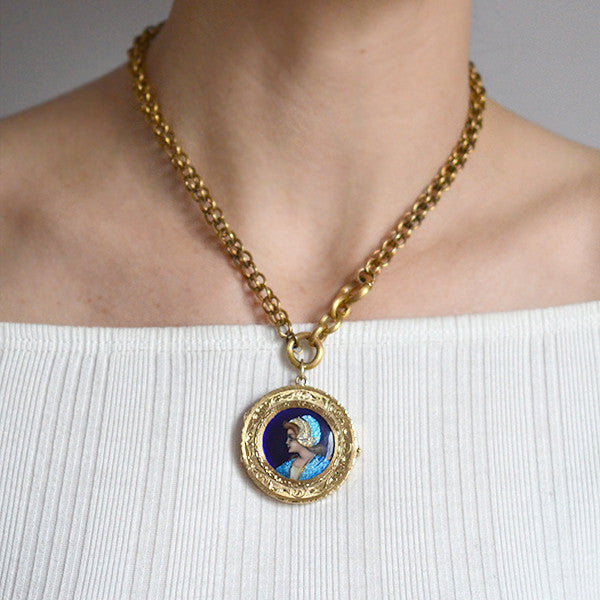 Victorian 14kt French Limoges Porcelain 3-Sided Locket