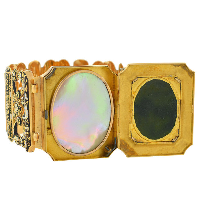 Early Large Victorian 18kt Swiss Enamel Bracelet w/Locket