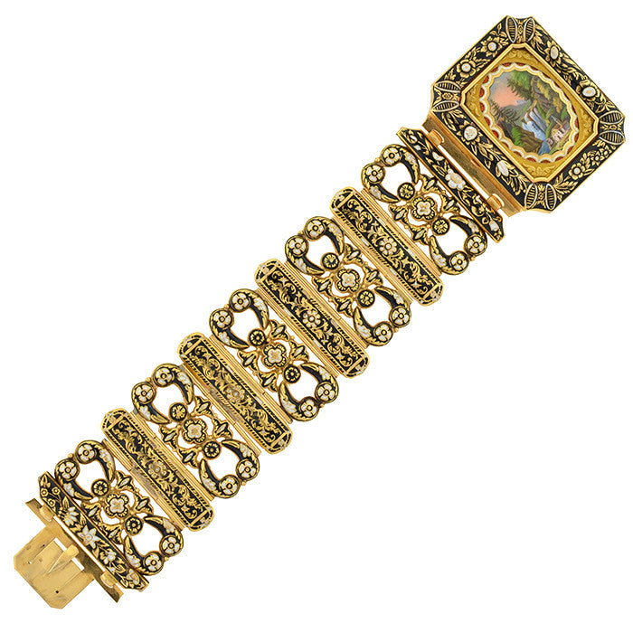 Early Victorian 18kt Swiss Enamel Bracelet w/Locket