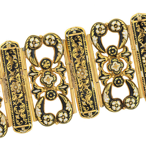 Early Large Victorian 18kt Swiss Enamel Bracelet w/Locket